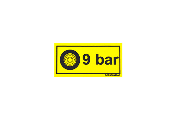 Наклейка желтая "Давление шины 9 бар" 60 x 30 мм