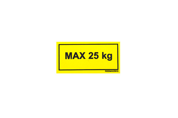 Наклейка желтая "макс 25 кг" 60 х 30 мм