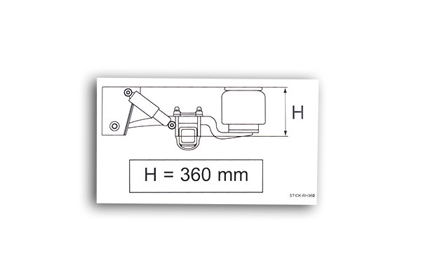 Наклейка белая "высота движения h = 360 мм" 60 x100 мм